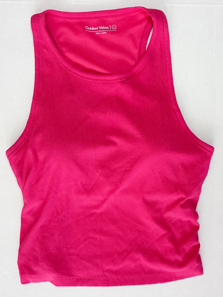 Outdoor Voices Ribbed Built-In Shelf Bra Crop Top - Petunia Pink - Size Large